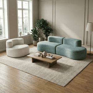 Pack lounge sofá y fauteuil - verde salvia y blanco