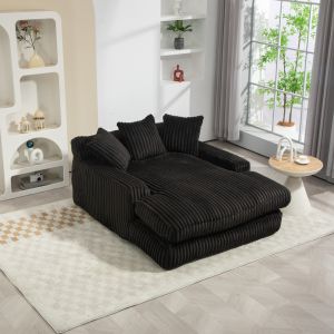 Sofá chaise longue de suelo en pana negro 1 plaza con 3 cojines