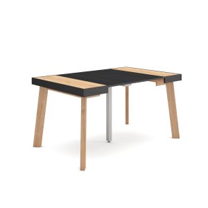Mesa consola extensible, 140x90x73cm, roble y negro, patas de madera rf3136