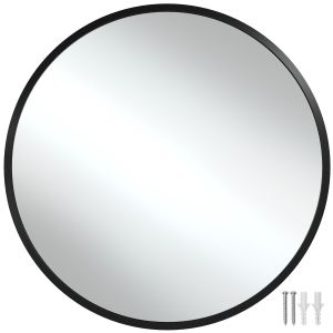 Espejo de pared redondo con resistente marco de aluminio ø50 cm, negro