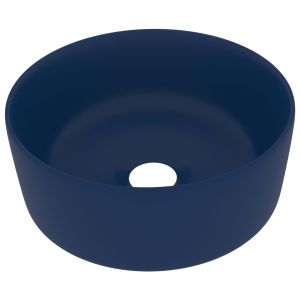 vidaXL lavabo de lujo redondo cerámica azul oscuro mate 40x15 cm