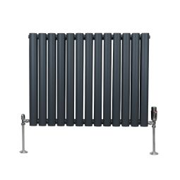 Radiador columna ovalada 600x 780mm &  válvulas cromadas trv | gris