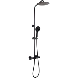 Valaz barra de ducha termostática redonda ajustable 120cm negro mate - 25cm