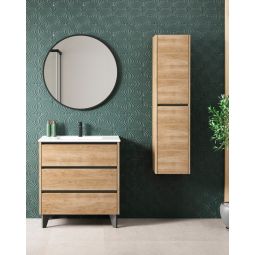 Mueble de baño al suelo con lavabo fondo reducido| 80 cm - roble natural