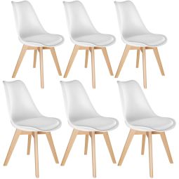 6 sillas de comedor, asiento acolchado, ergonómicas y estables, blanco