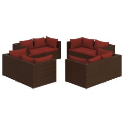 vidaXL set sofás de jardín 8 piezas y cojines ratán sintético marrón