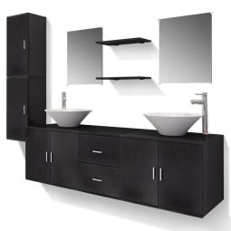 vidaXL conjunto de muebles de baño con lavabo y grifo 11 piezas negro