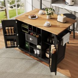 Isla de cocina con ruedas 2 puertas 1 cajón negro 93,5x140x40cm