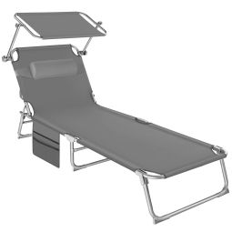 Tumbona de jardín plegable con bolsillo lateral, 190x68x28 cm gris