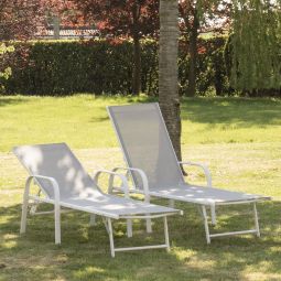 Pack de 2 tumbonas sardinia de textileno gris y estructura blanca