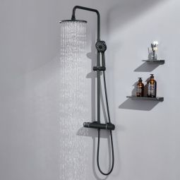 Columna de ducha termostática 38°c set de ducha negro con 3 modos de ducha