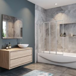 Aica mampara de bañera plegable,vidrio 4mm, gris mate,100x140cm