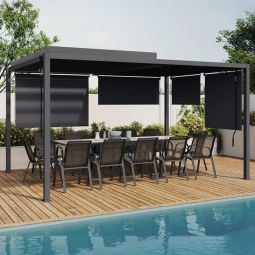 Pérgola bioclimática de acero con 4 estores grises 3x4 m