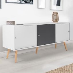 Aparador bajo escandinavo - blanco gris - 135 cm