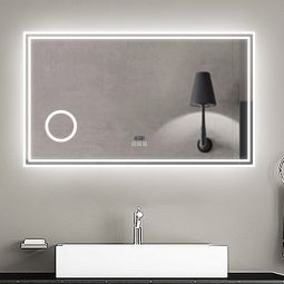 Espejo de baño LED 120×70 cm+ reloj + lupa + bluetooth