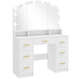 Tocador de maquillaje 110x40x150 cm mdf, vidrio color blanco Homcom