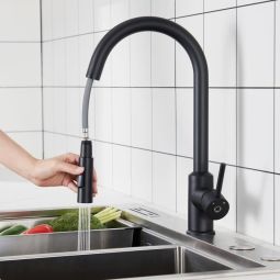 Cecipa grifo de cocina mezclador con ducha extraíble, negro, grifo de cocin