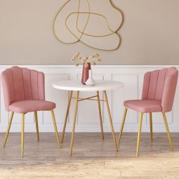 Sillas de terciopelo rosa con patas doradas - lote de 2