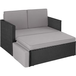 Sofá de ratán para 2 personas resistente a la intemperie, negro/gris
