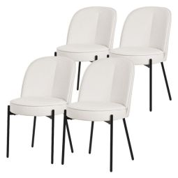 4x sillas de comedor redondas beige poliéster con patas de metal