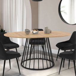Mesa de comedor redonda extensible de madera negra - 110-150 cm