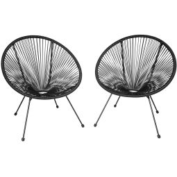 2 sillas de jardín diseño retro, estilo acapulco 70.5x69x78 cm negro