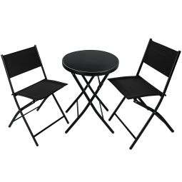 Conjunto de muebles para balcón, mesa y sillas, 3 piezas, negro