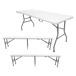Pack 1 Mesa Plegable con 2 Bancos 180cm Portátiles THW Blanco