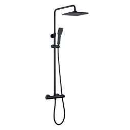 Kibath columna ducha termostática cuadrada de 83-120 cm negro mate de latón