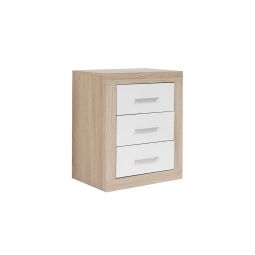 Mesita de noche kiara 3 cajones cambria y blanco 50x60 cm