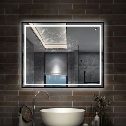 Espejo con luz de baño,100x80 cm,con función antivaho, bluetooth, reloj LED