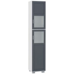 Armario de baño 37x35x190 cm mdf, vidrio templado color blanco kleankin