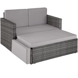 Tectake sofá de polirratán elegante con taburete, gris 119 x 64,5 x 71,5 cm