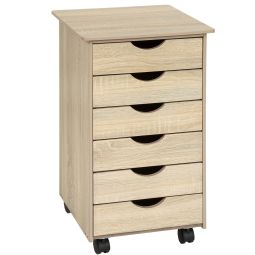 Cajonera de madera con ruedas y 6 cajones 65x36x40 cm madera clara
