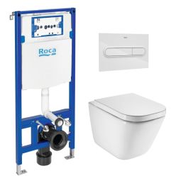 Roca duplo cisterna y pulsador pl1 bl br con inodoro susp roca the gap