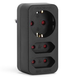 Aigostar adaptador 3 tomas, 1 schuko + 2 clavija eu, negro