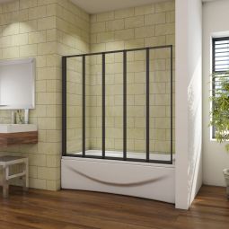 Aica mampara de bañera 5 hojas plegable,4mm,negro mate,(119.3-120.3)x140cm