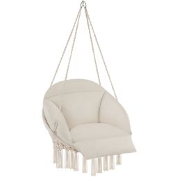 Silla colgante con cojín y borlas decorativas, beige 81 x 80 x 139 cm