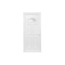 Puerta de entrada de PVC blanca con vidrio de media luna 90x210cm derecha