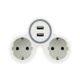 Adaptador de 2 enchufes + 2 usb gris y blanco