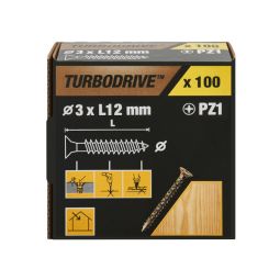 100 tornillos para madera PZ premium 3x12 mm Turbodrive