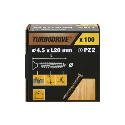 100 tornillos para madera PZ premium 4,5x20 mm Turbodrive