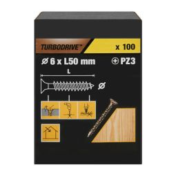 100 tornillos para madera PZ premium 6x50 mm Turbodrive