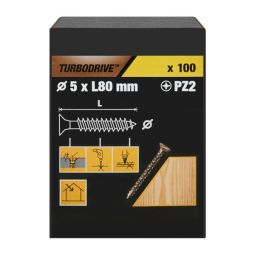 100 tornillos para madera PZ premium 5x80 mm Turbodrive