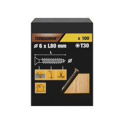 100 tornillos para madera TX premium 6x80 mm Turbodrive