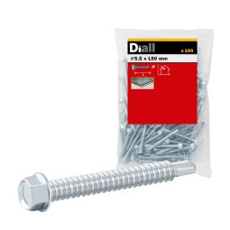 100 Tornillos autoperforantes cabeza hexagonal 5,5x50 mm Diall