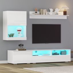 Mueble de tv modular para salón 3 piezas con LED blanco 175x39x34cm