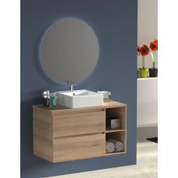 Mueble zeus con lavabo y espejo redondo LED estepa 80 cm derecha