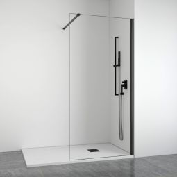 Mampara de ducha frontal fija 8 mm negra 88-90 cm bellobath