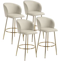 4 taburetes altos aterciopelados de 51 x 60 x 106 cm, crema/oro